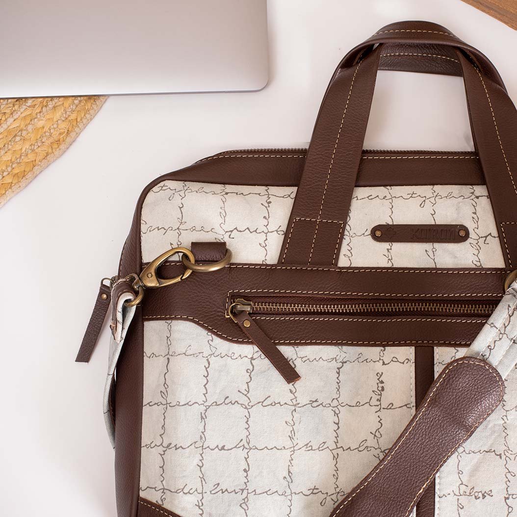 Grey-White Handcrafted-Studio Laptop Bag
