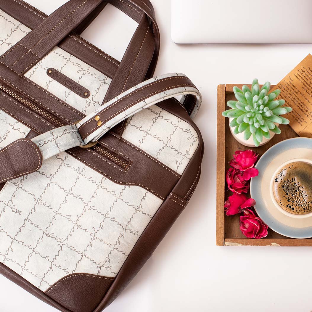 Grey-White Handcrafted-Studio Laptop Bag
