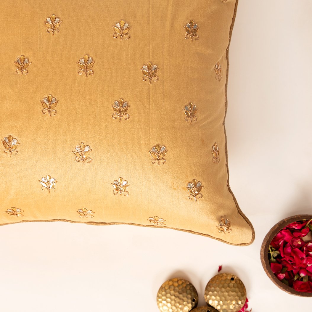 Booti- Dupion Silk Gota Patti Handwork Cushion Cover