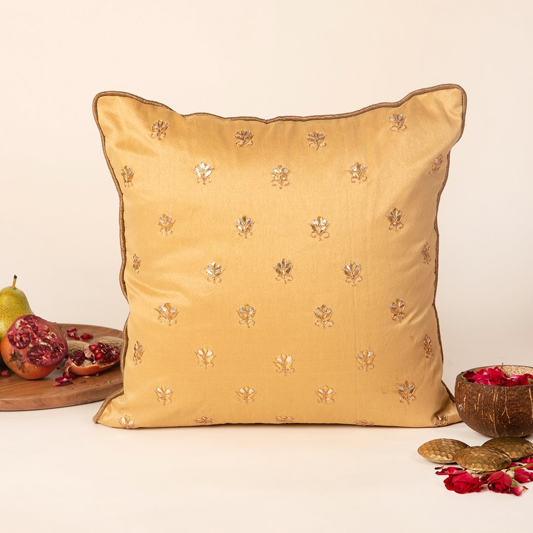 Booti- Dupion Silk Gota Patti Handwork Cushion Cover