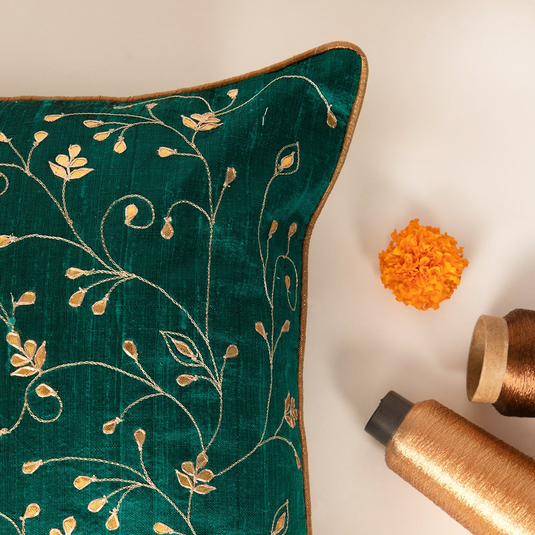 Ziba- Raw Silk Gota Patti Handwork Cushion Cover
