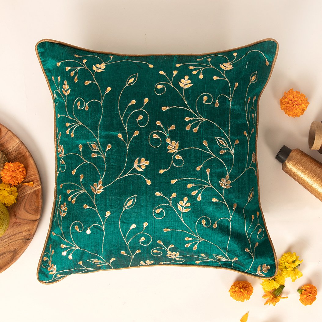 Ziba- Raw Silk Gota Patti Handwork Cushion Cover