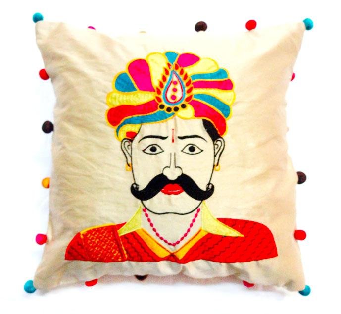 Banna-Embroidred Dupion Silk Cushion Cover