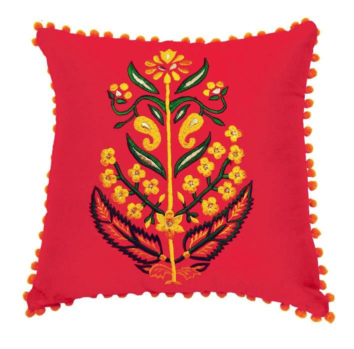 Gul-Embroidred Cotton Silk Cushion Cover