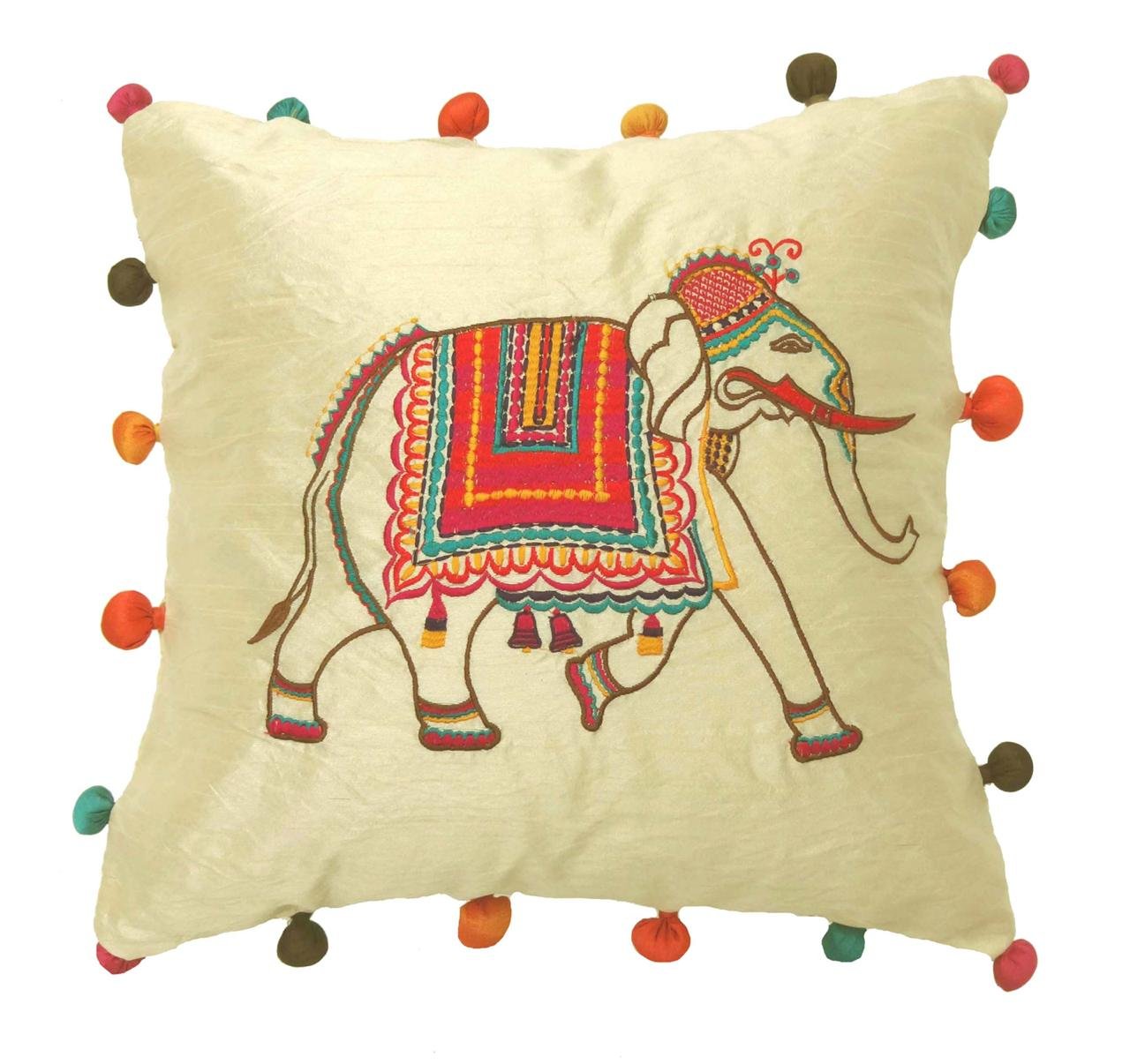 Hathi-Embroidred Dupion Silk Cushion Cover