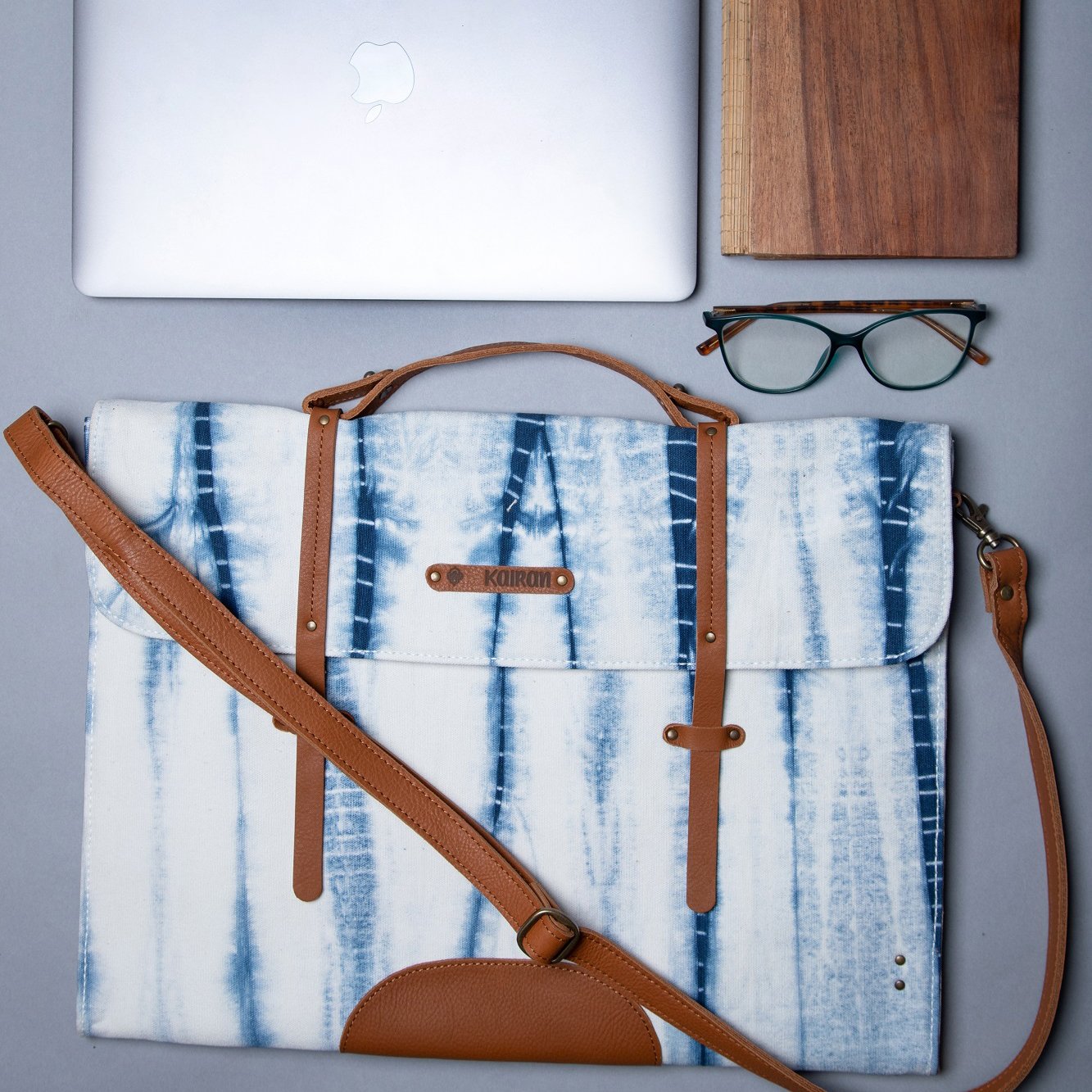 White-Blue Handcrafted-Studio Laptop Sleeve