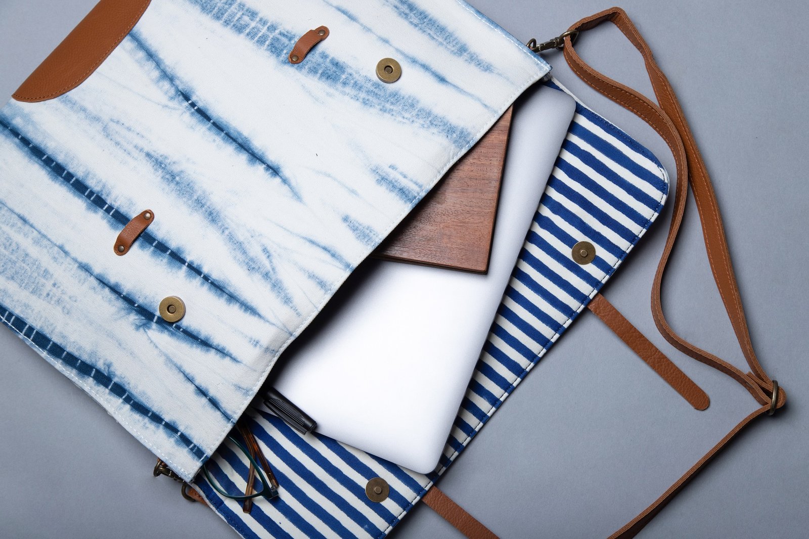 White-Blue Handcrafted-Studio Laptop Sleeve