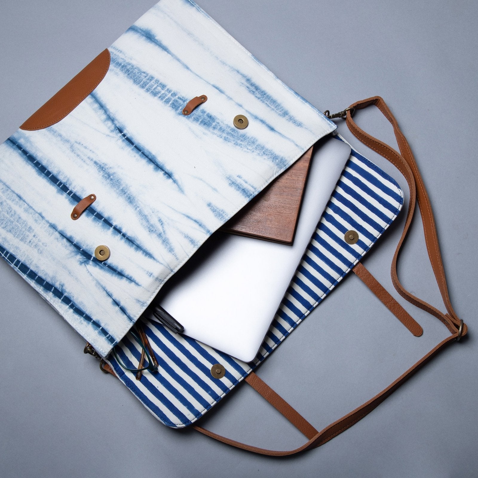 White-Blue Handcrafted-Studio Laptop Sleeve