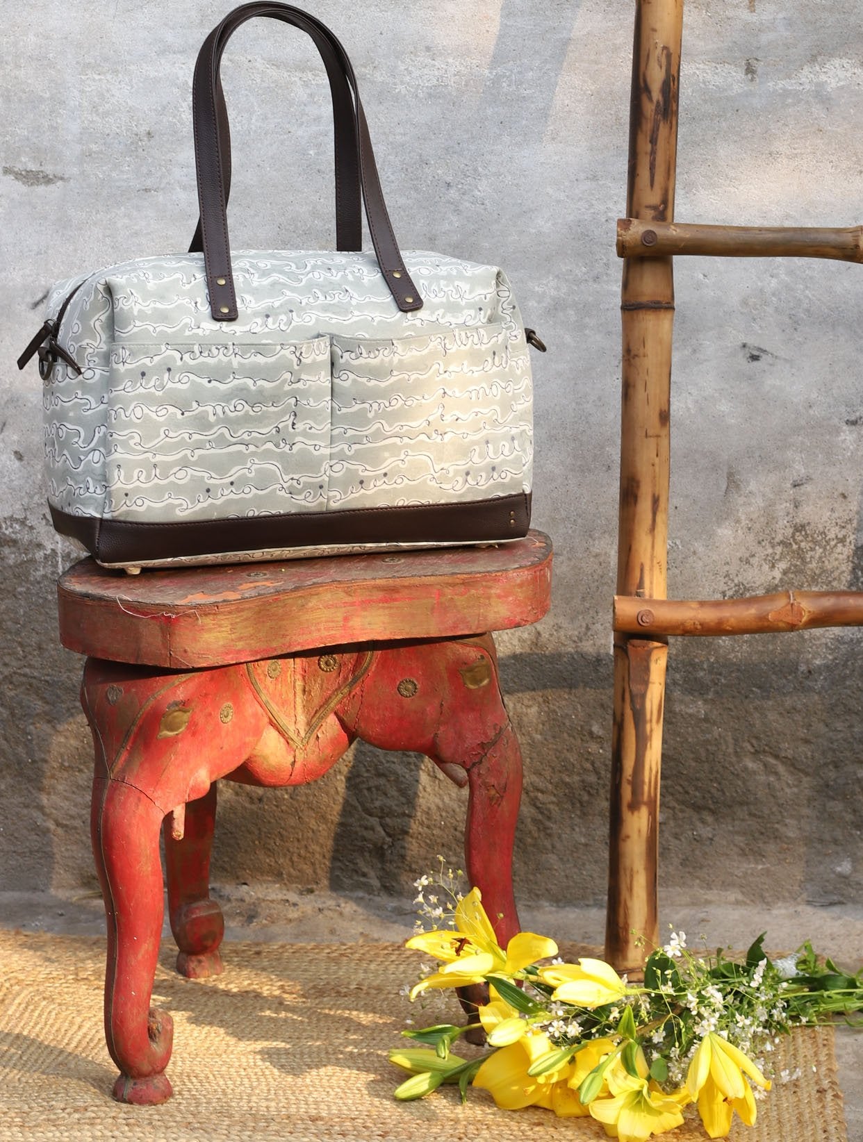 Eieio - Hand Block Print Canvas Diaper Bag