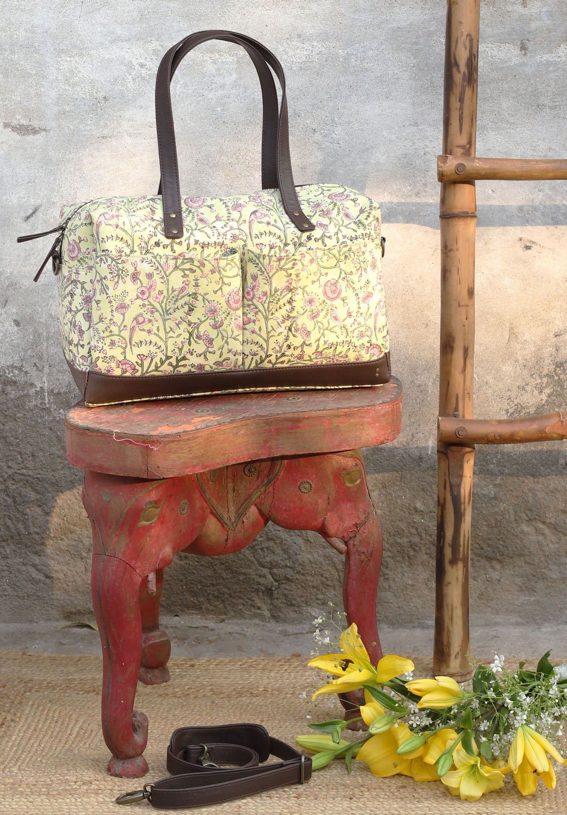 Oka - Hand Block Print Canvas Diaper Bag
