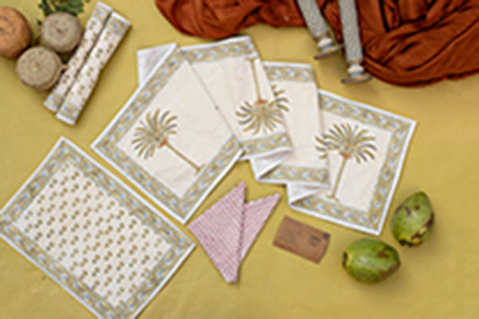 Jumeirah-Hand Block Print Cotton Mats Set Of 6