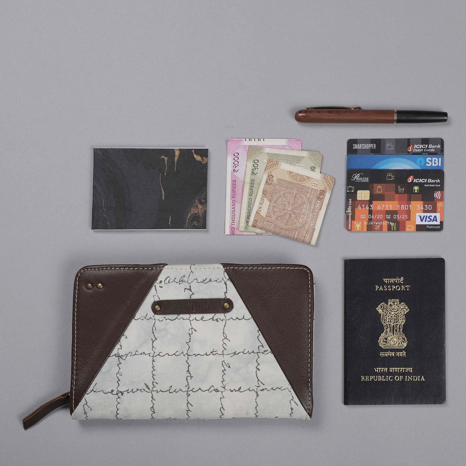 Grey-White Handcrafted - Meraki Zip Around Wallet