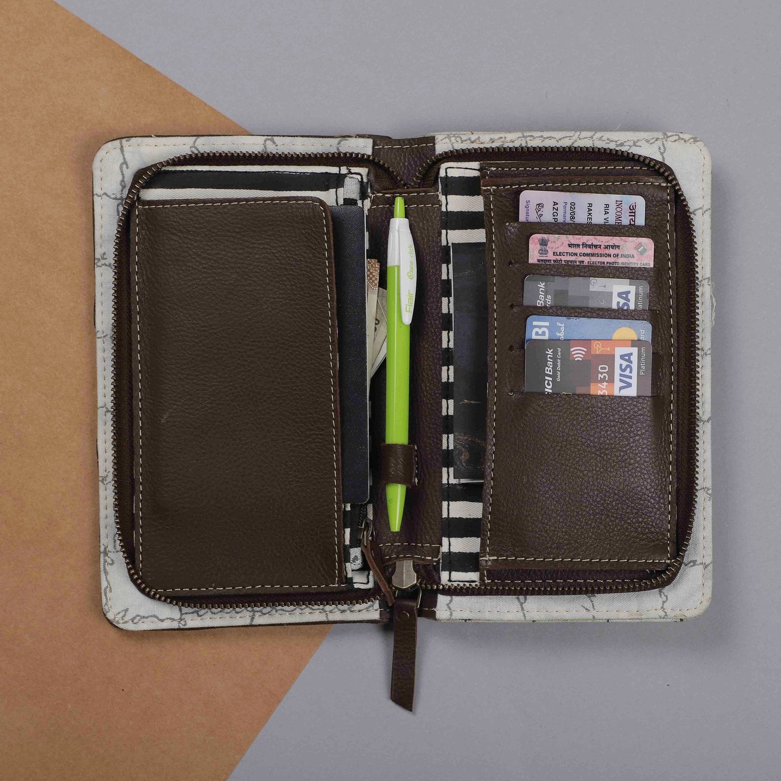 Grey-White Handcrafted - Meraki Zip Around Wallet