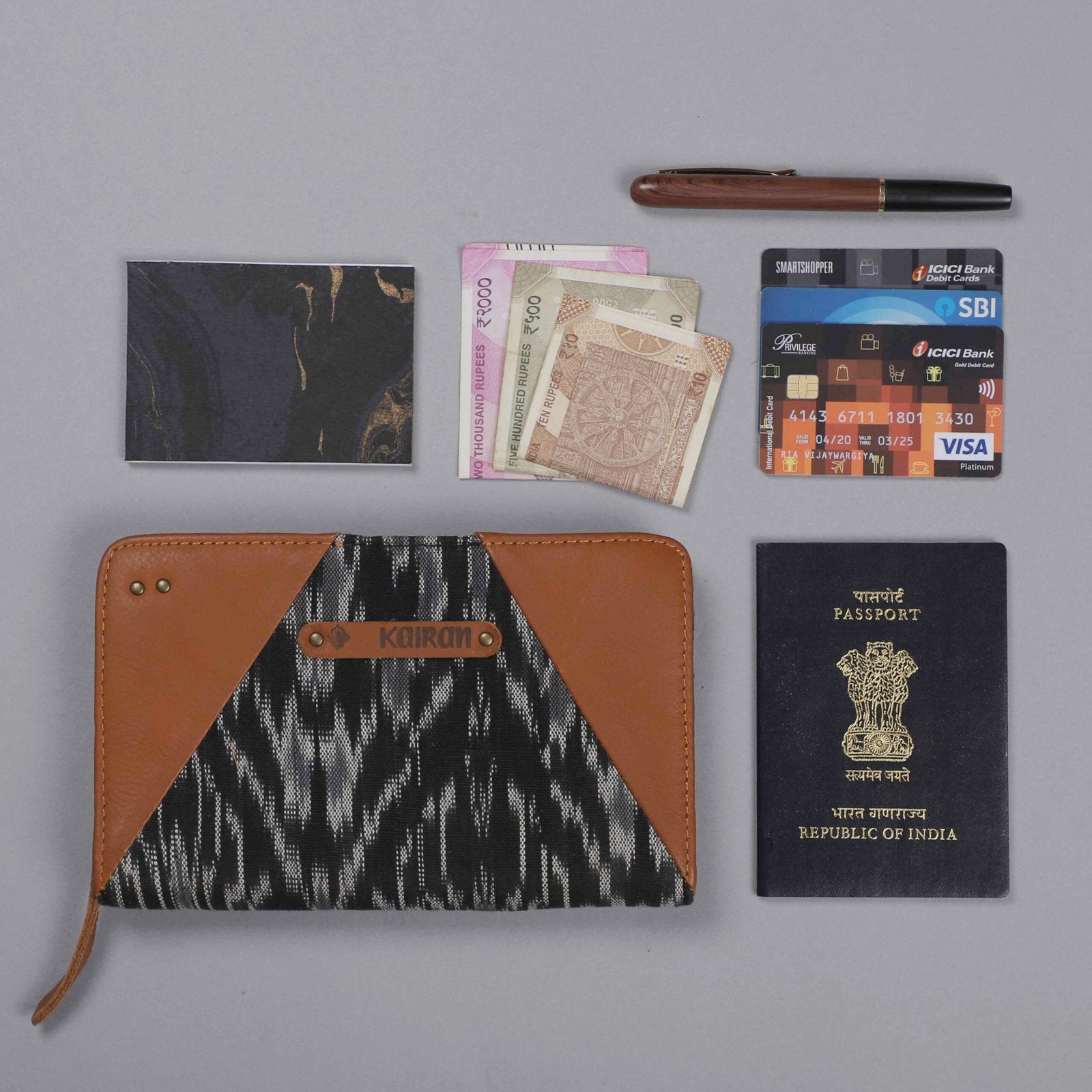 Black-White Handcrafted - Meraki Zip Around Wallet