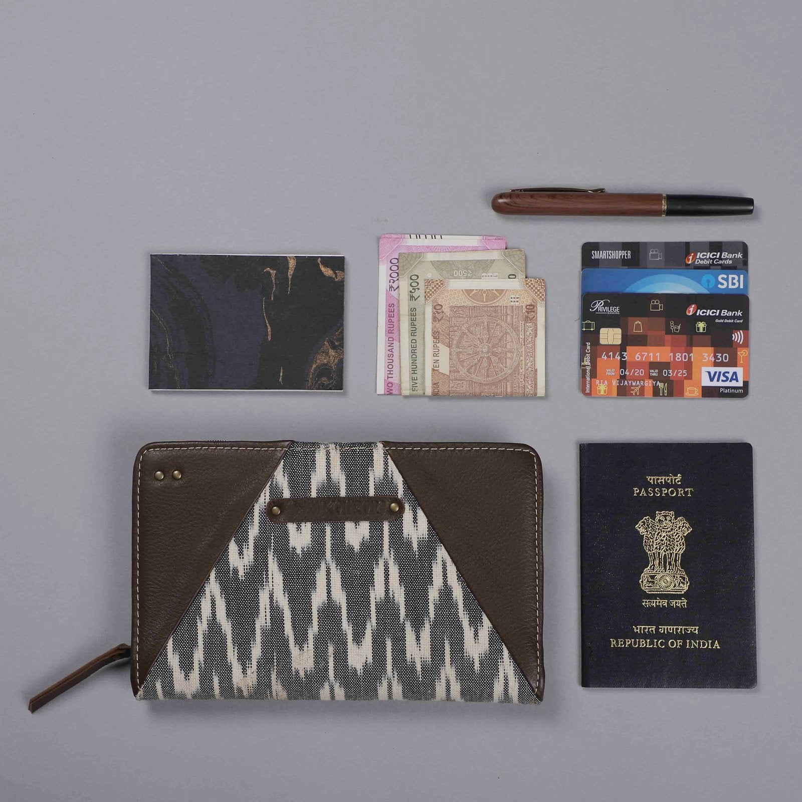 Grey-White Handcrafted - Meraki Zip Around Wallet