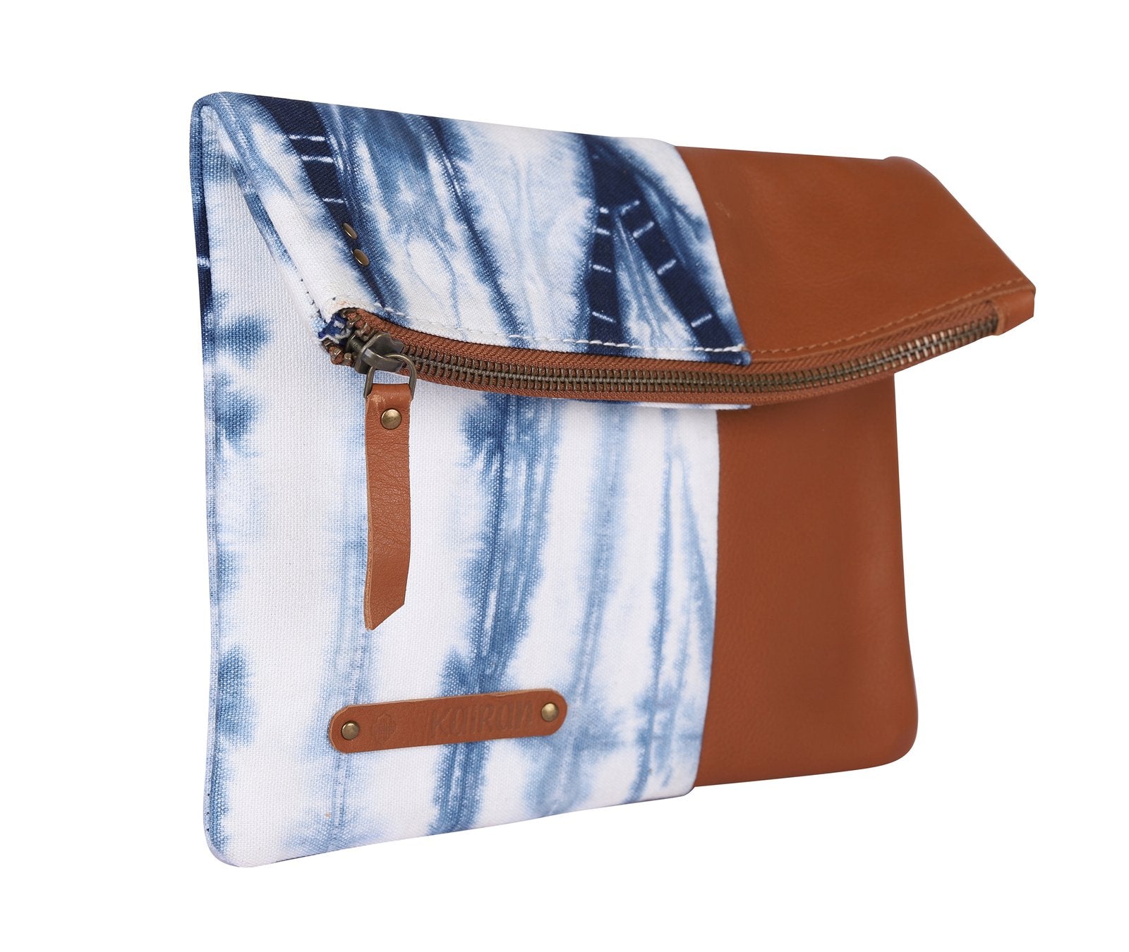 White-Blue Handcrafted- Meraki Envelope Clutch