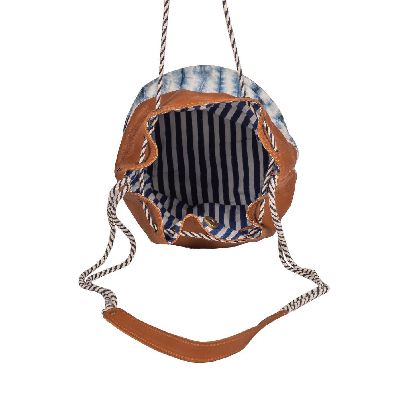 White-Blue Handcrafted- Meraki Bucket Bag