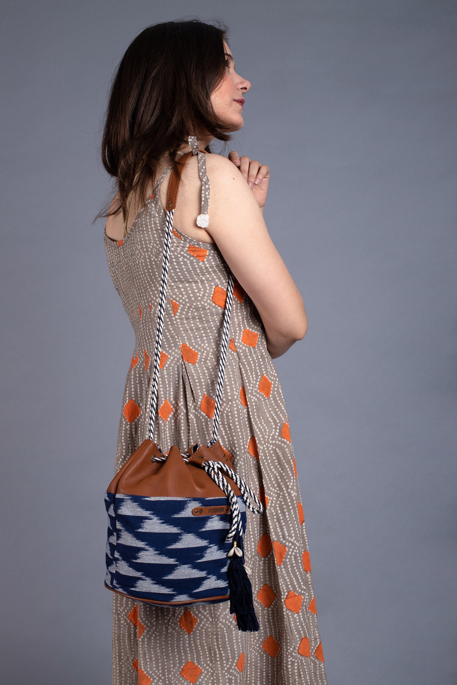 Indigo Blue-White Handcrafted-  Meraki Bucket Bag