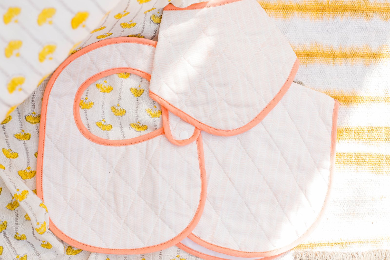 The Chirping Birds - Hand Block Print Cotton Burp Cloth (Peach)
