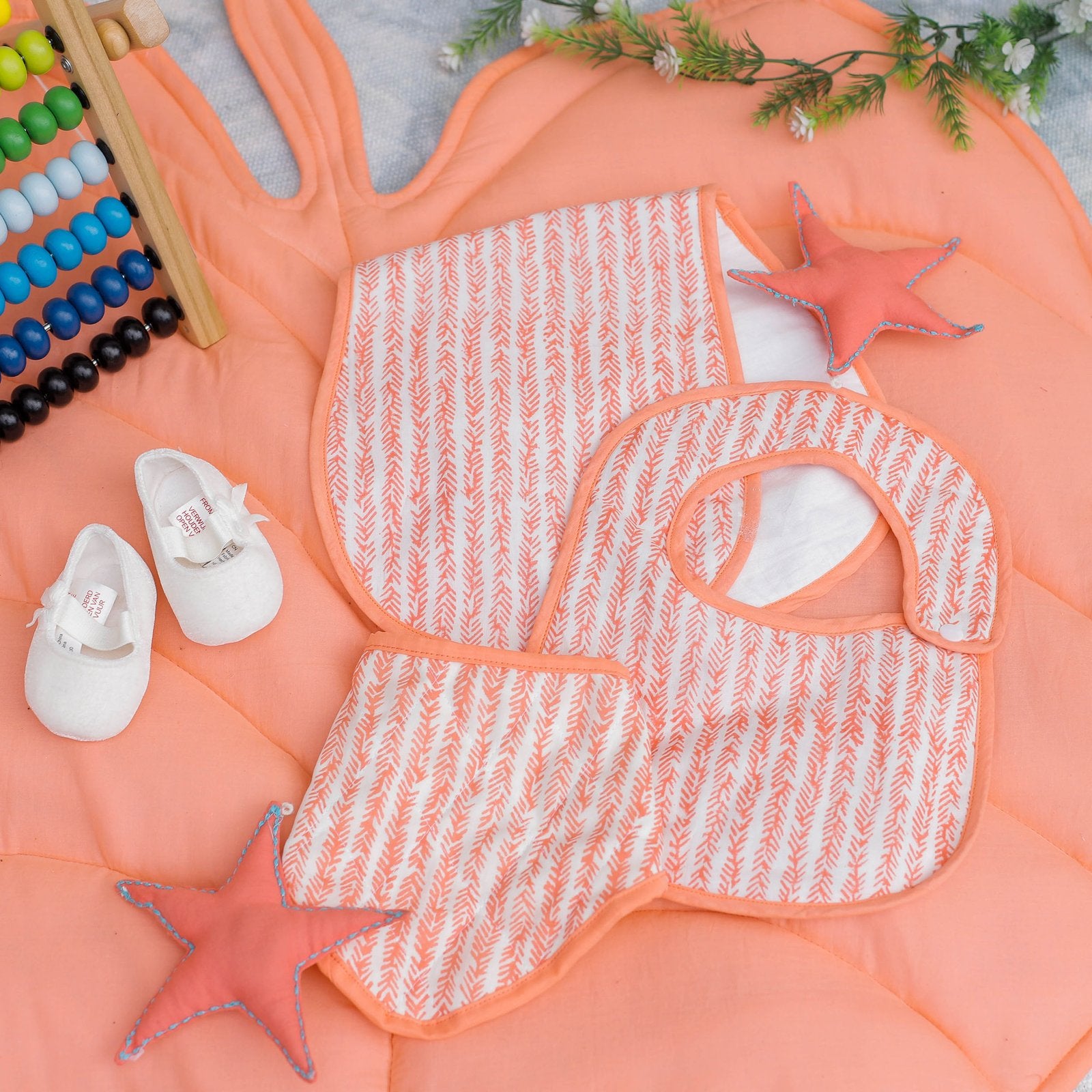The Seahorse Story (Feathers) - Hand Block Print Cotton Round Bib