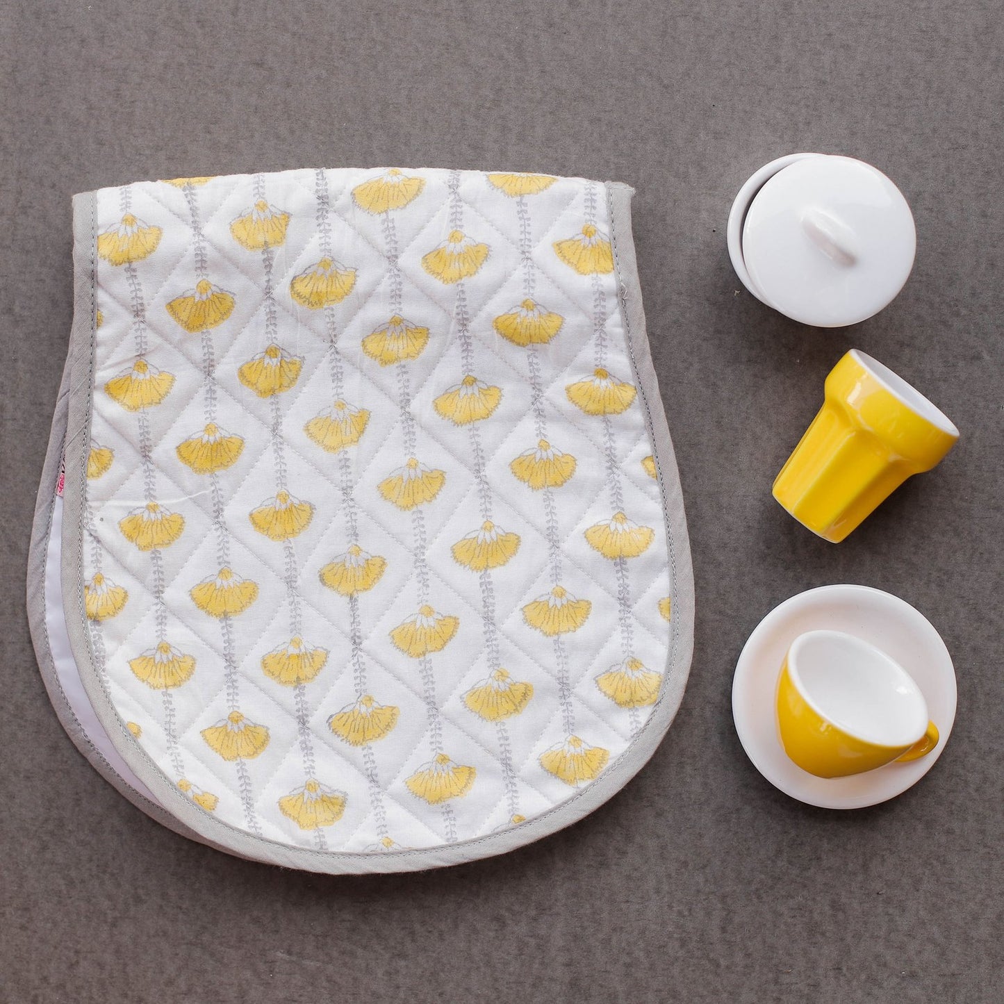 The Chirping Birds - Hand Block Print Cotton Burp Cloth (Yellow)