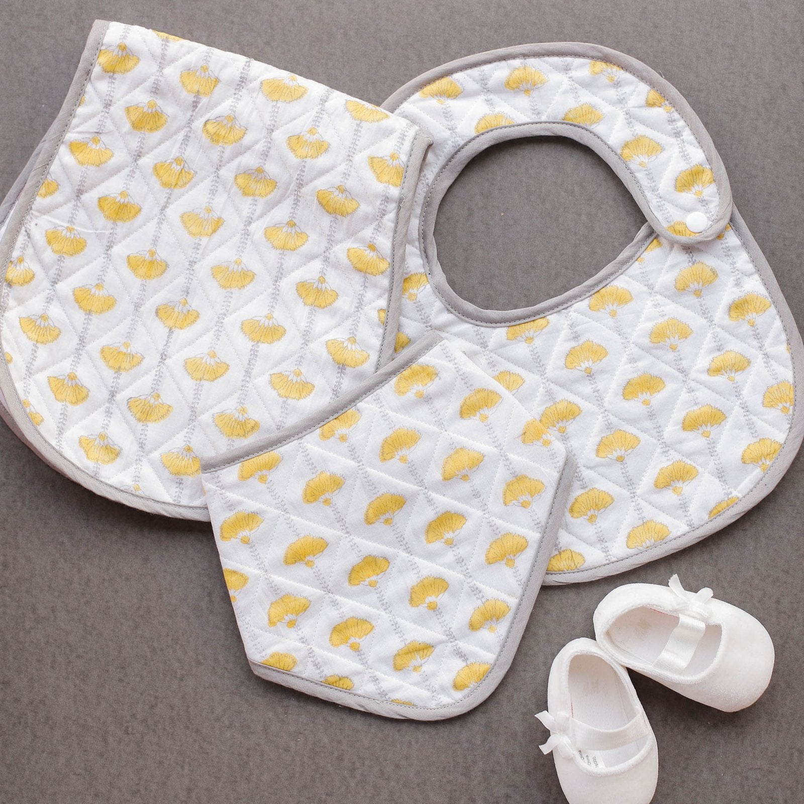The Chirping Birds (Floral) - Hand Block Print Cotton Bandana Bib