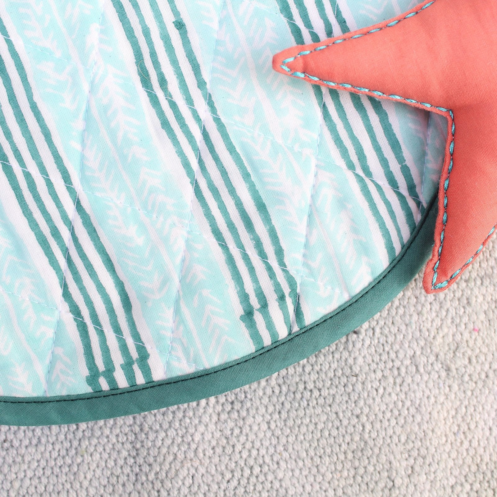 The Seahorse Story (Stripes) - Hand Block Print Cotton Round Bib