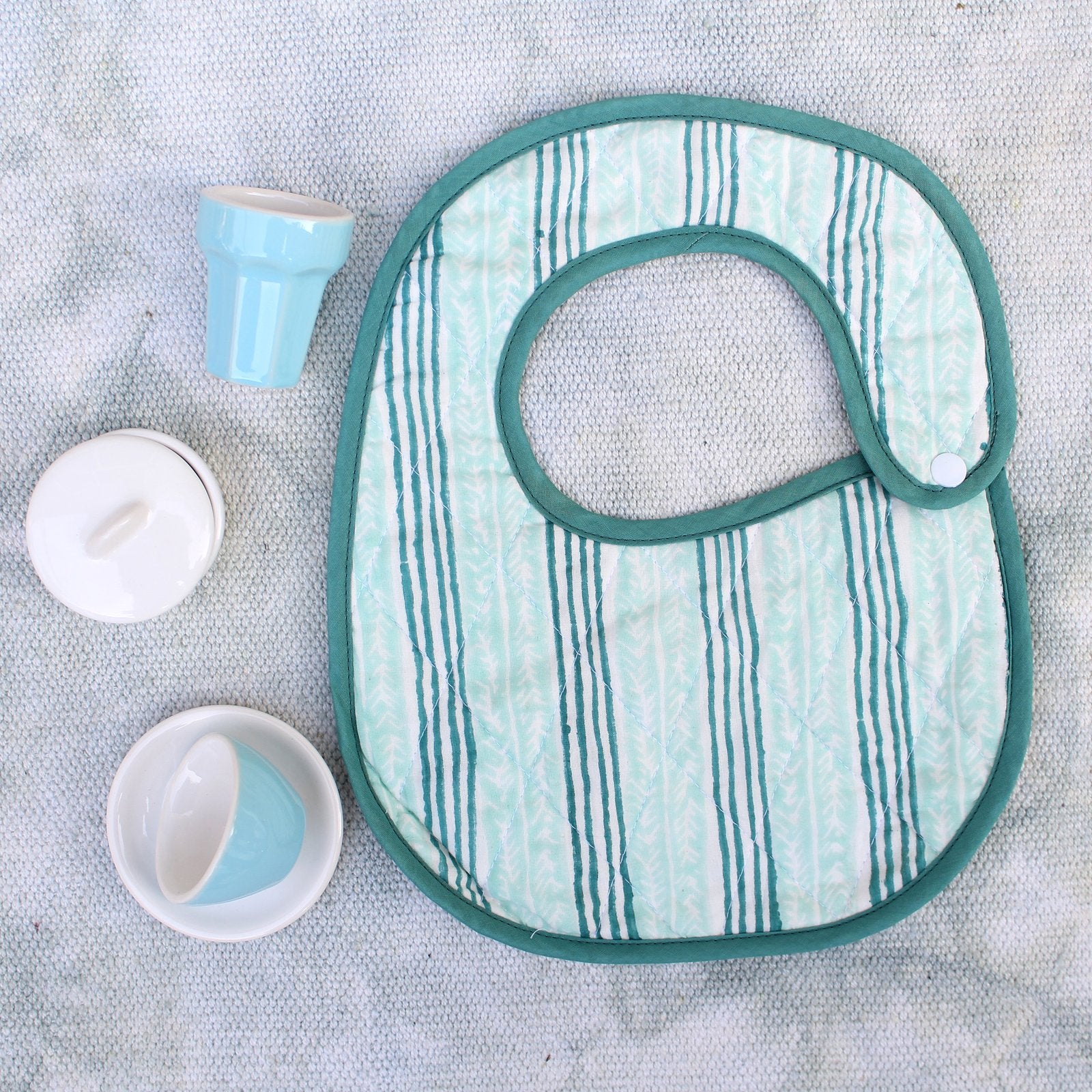 The Seahorse Story (Stripes) - Hand Block Print Cotton Round Bib