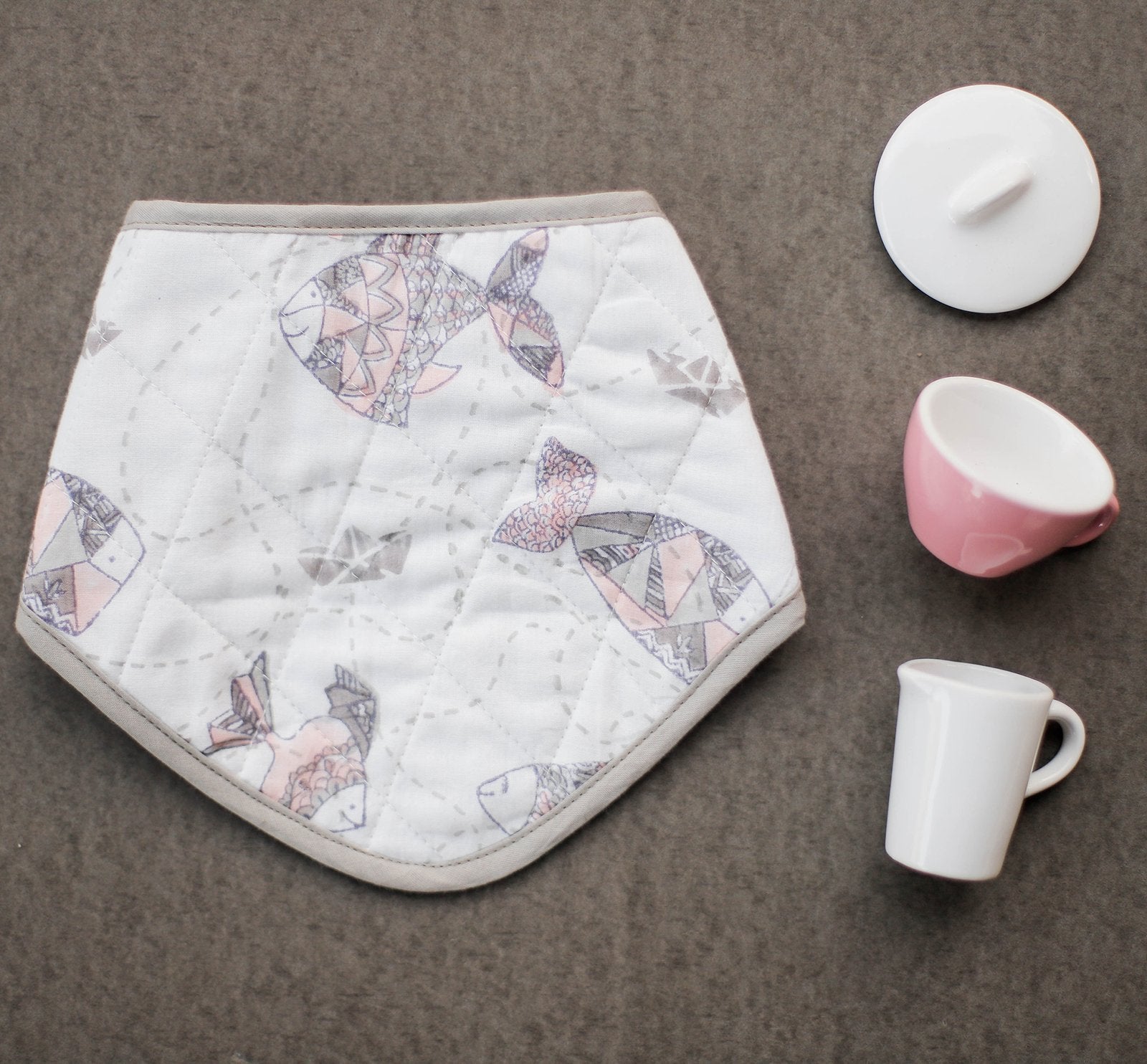 Machali Aur Naav (Pink) - Hand Block Print Cotton Bandana Bib