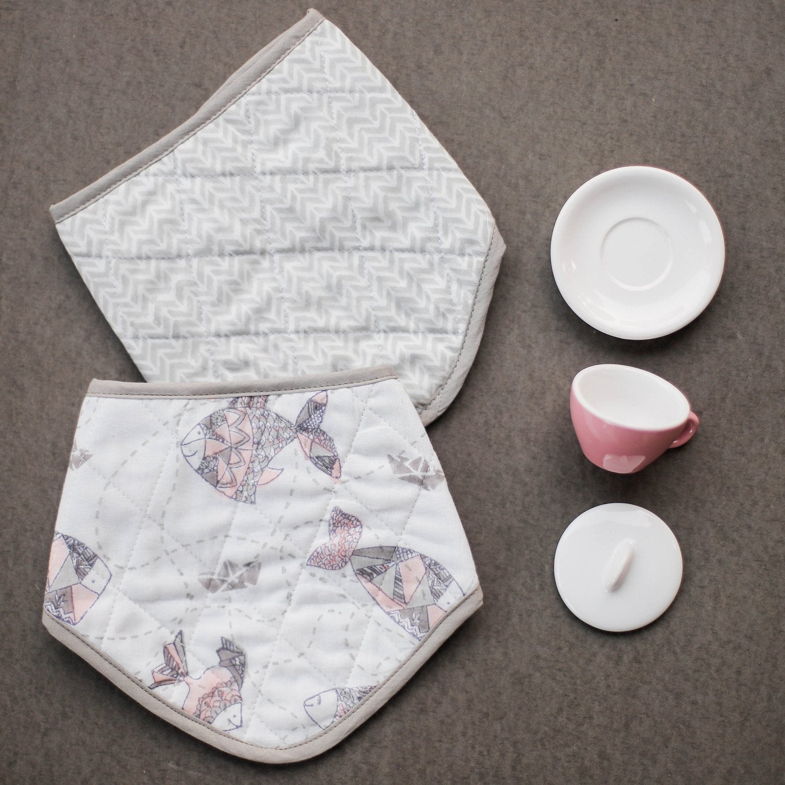 Machali Aur Naav (Pink) - Hand Block Print Cotton Bandana Bib
