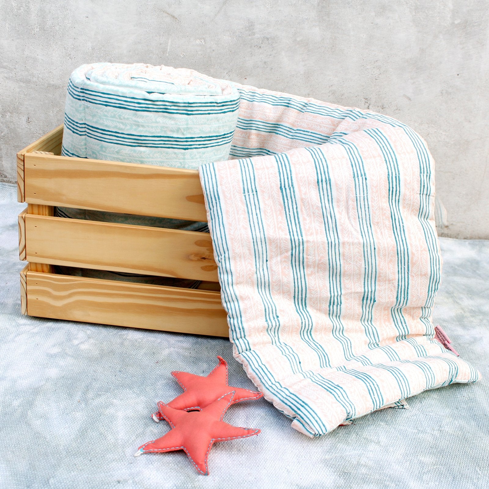 The Seahorse Story - Hand Block Print Reversible Cot Bumper