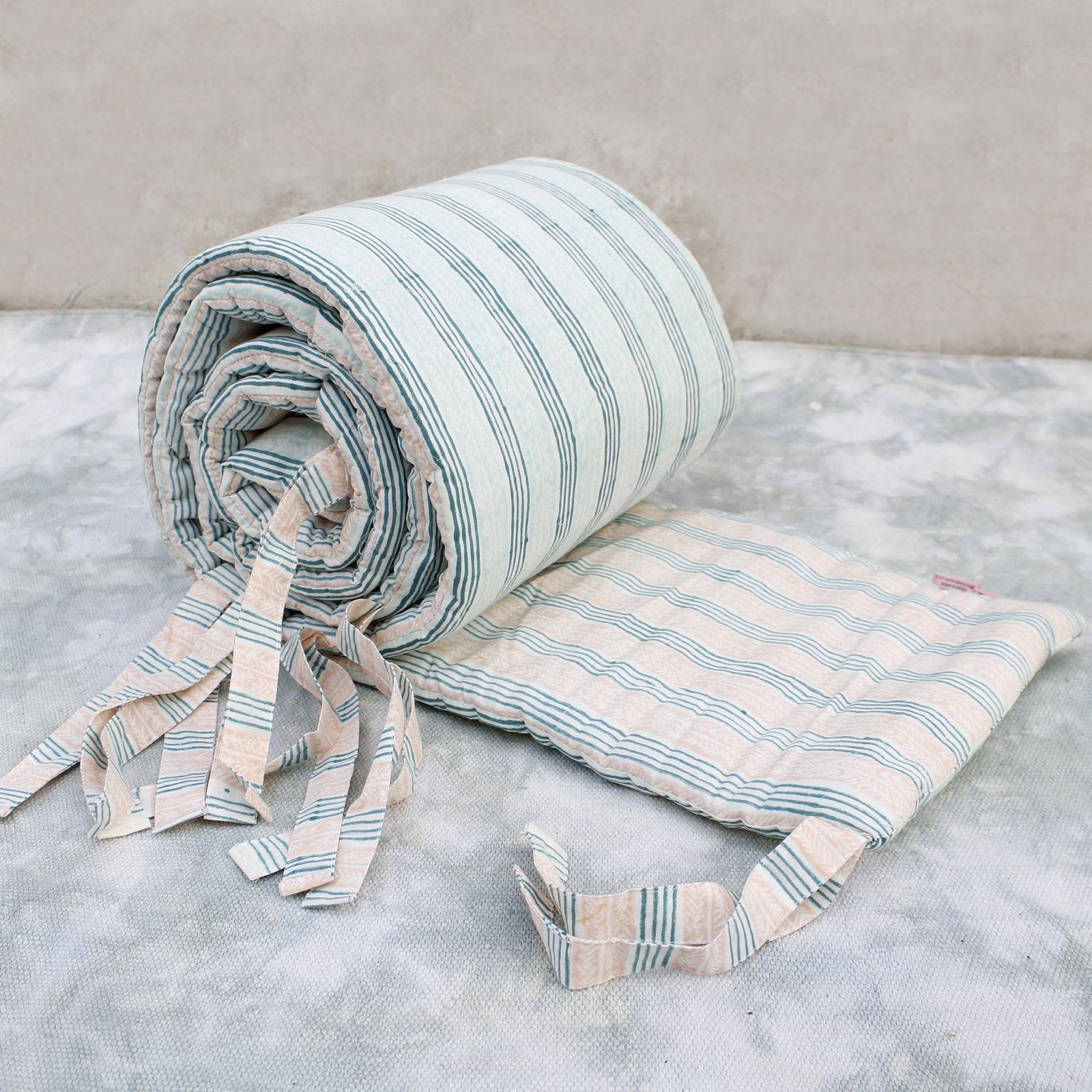 The Seahorse Story - Hand Block Print Reversible Cot Bumper