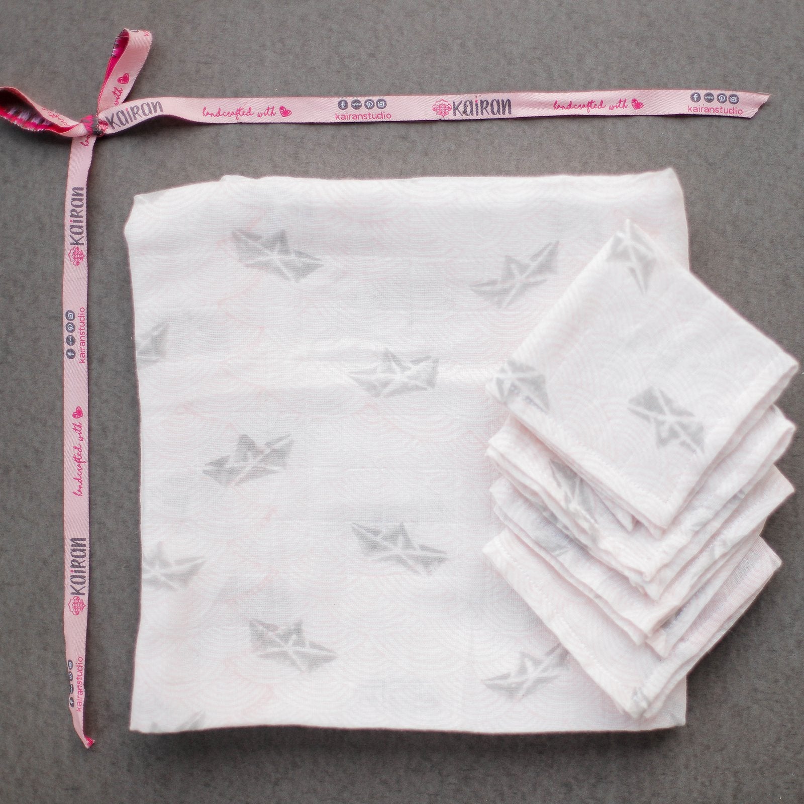 Machali Aur Naav - Hand Block Print Muslin Napkin Set Of 8