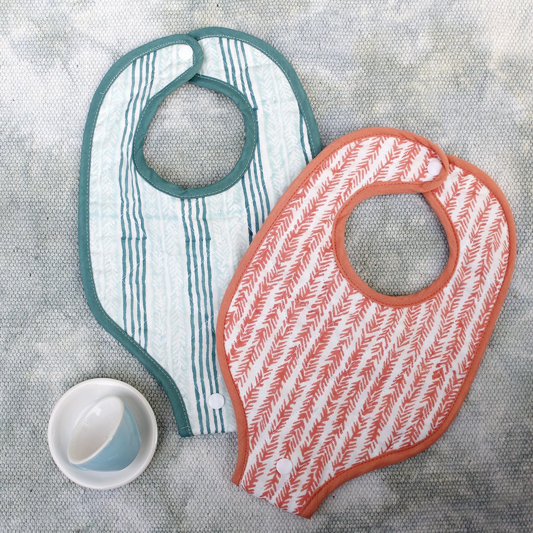 The Seahorse Story (Feathers) - Hand Block Print Cotton Bib With Pacifier Holder