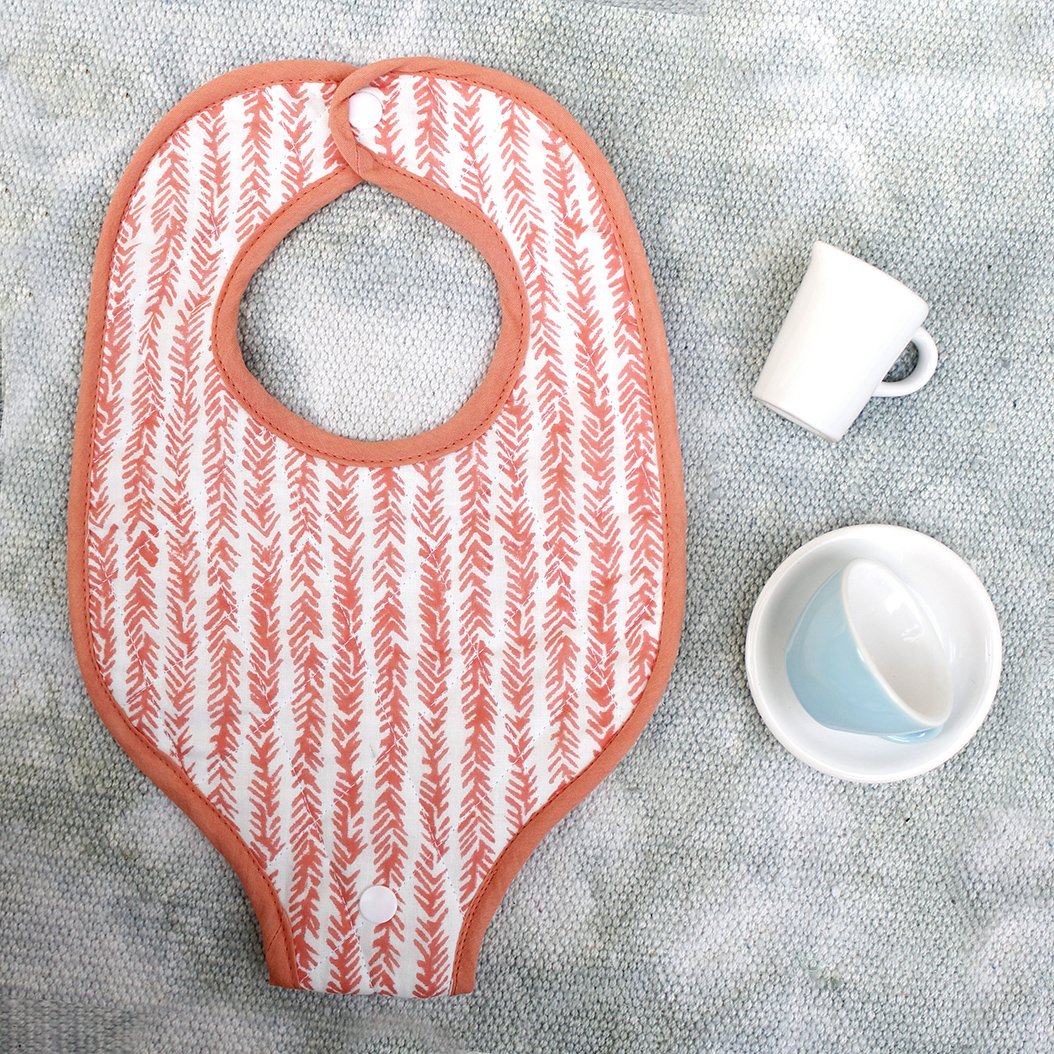 The Seahorse Story (Feathers) - Hand Block Print Cotton Bib With Pacifier Holder