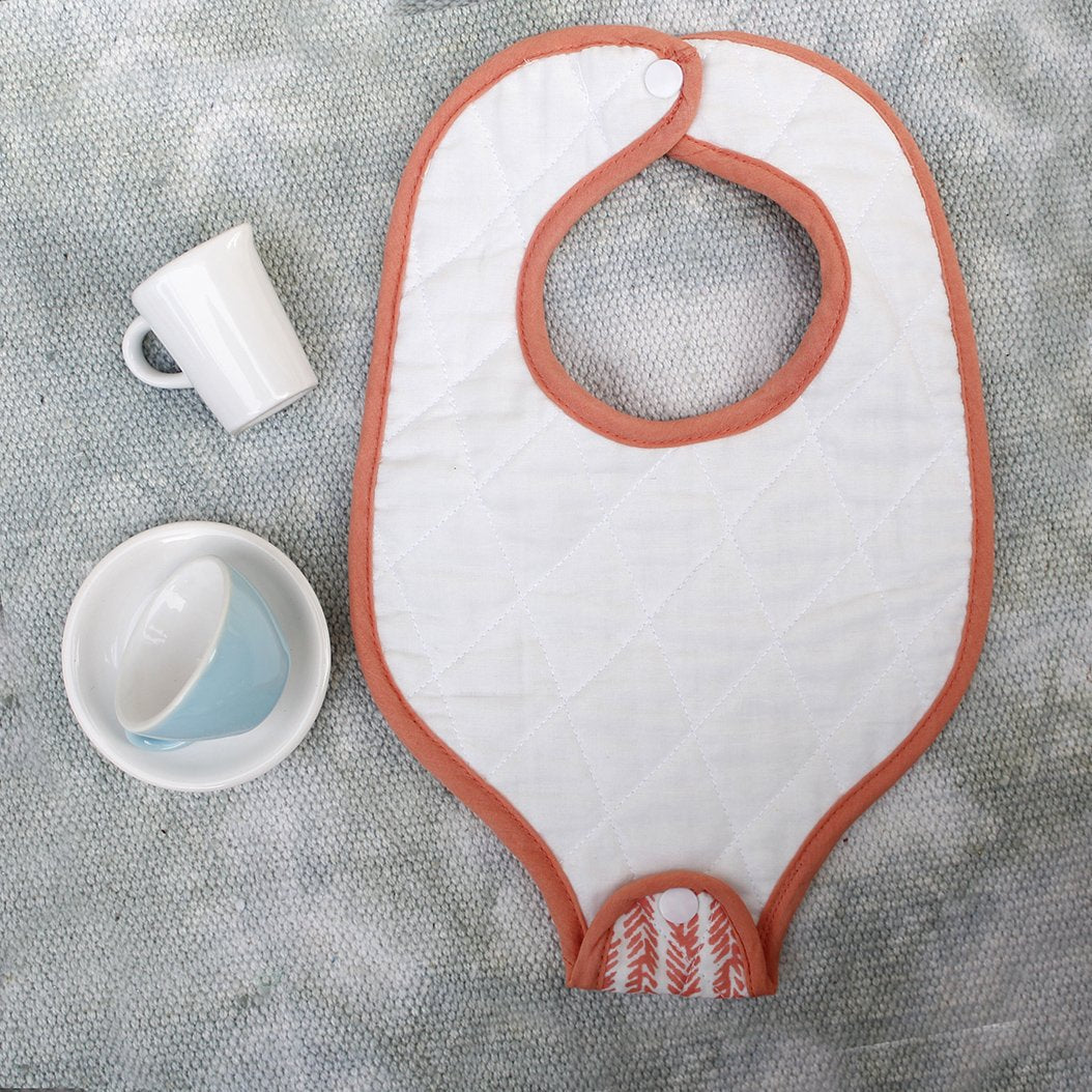 The Seahorse Story (Feathers) - Hand Block Print Cotton Bib With Pacifier Holder