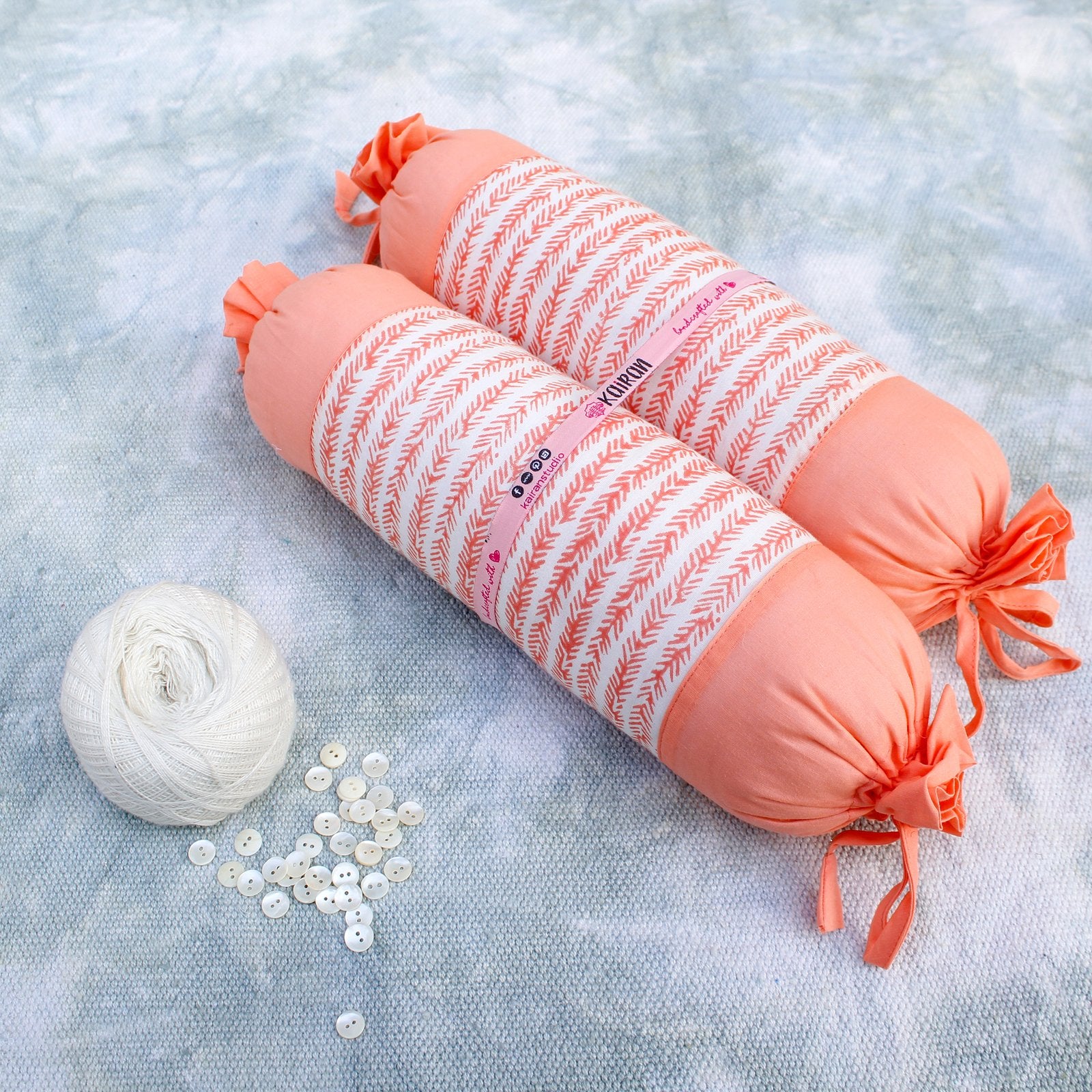 Seahorse And Seaweeds - Hand Block Print Cotton Bolsters Set